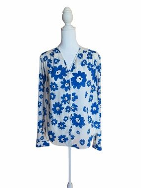 Cabi Blue Floral V-Neck Button Front Women's Top